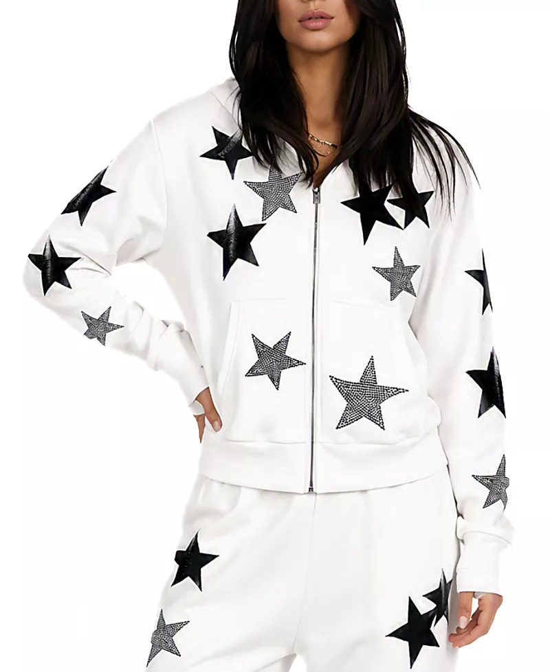 Lauren Moshi Twyla X Black Crystal Multi Stars Hoodie