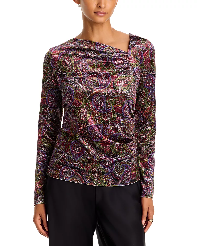 Johnny Was Stretch Velvet Asymmetric Top
