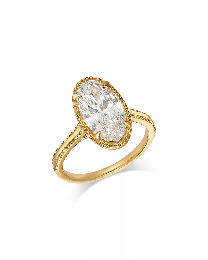Bloomingdale's Fine Collection Luxe Collection Certified Lab Grown Diamond Oval Cut Milgrain Engagement Ring in 18K Yellow Gold, 3.0 tcw