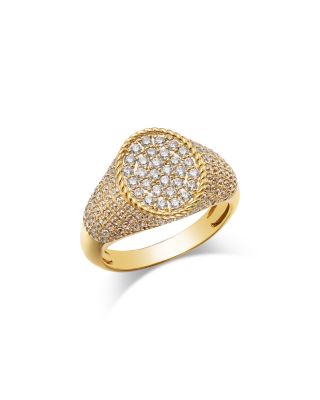 Diamond Pave Signet Ring in 14K Yellow Gold, 1.0 tcw