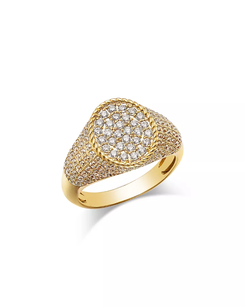 Bloomingdale's Fine Collection Diamond Pave Signet Ring in 14K Yellow Gold, 1.0 tcw