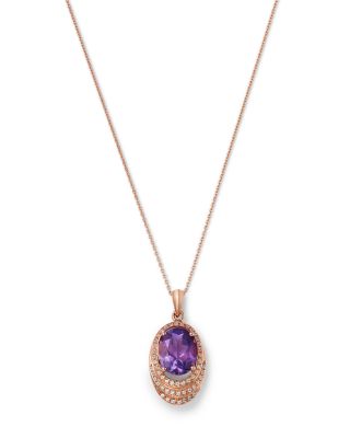 Bloomingdale's Fine Collection Amethyst & Diamond Oval Pendant Necklace in 14K Rose Gold, 0.15 tcw