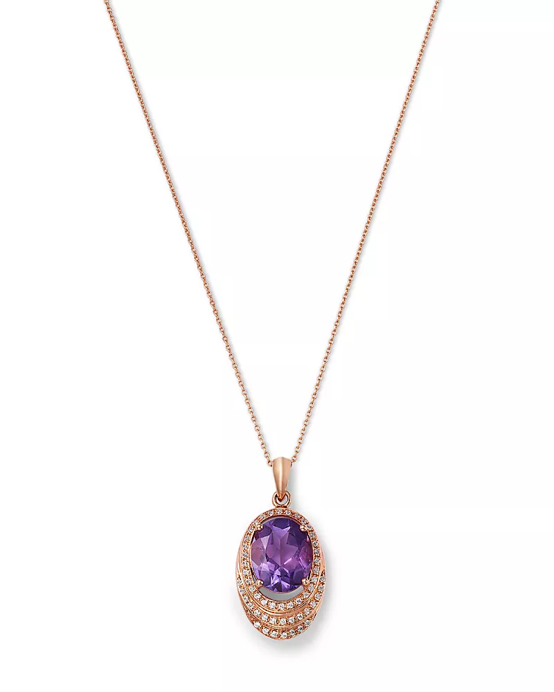 Bloomingdale's Fine Collection Amethyst & Diamond Oval Pendant Necklace in 14K Rose Gold, 0.15 tcw
