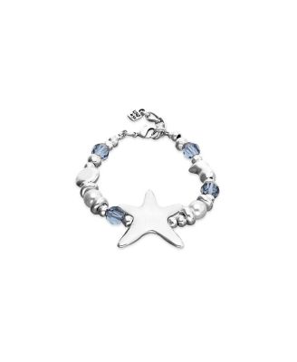  Silver Tone Bracelet with Blue Faceted Crystals and Star