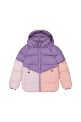 Girls' Color Block Hooded Fleece Lined Winter Jacket - Little Kid