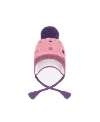  Girls' Winter Peruvian Color Block Fleece-Lined Pompom Knit Hat - Little Kid, Big Kid