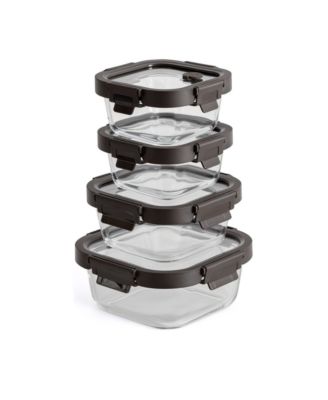  Square Glass Food Storage Container Set with Lids, 4-Piece Set