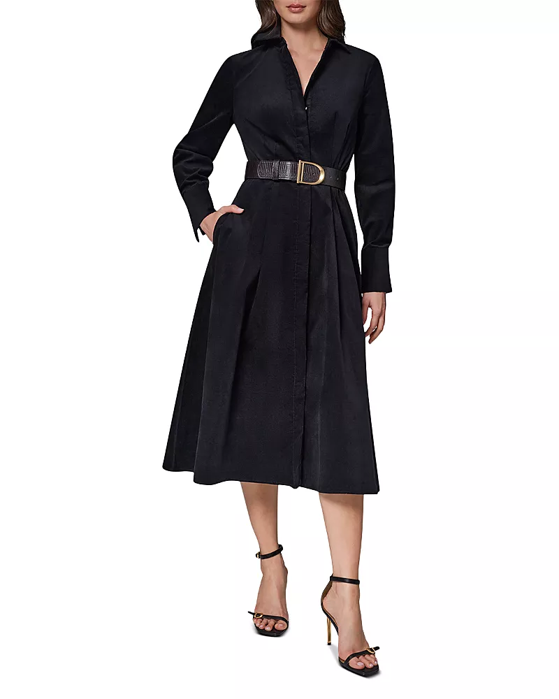 Donna Karan New York Corduroy Belted Midi Shirt Dress