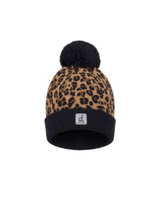  Girls' Leopard Knit Lined Hat with Pompom - Little Kid, Big Kid