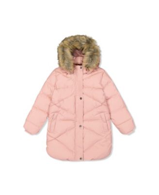 Girls' Long Fleece Lined Diamond Quilted Winter Puffer Coat - Little Kid, Big Kid