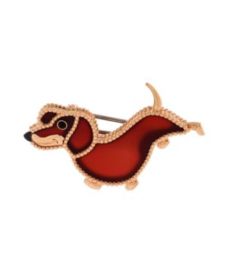  Lucky Animals Dachshund Brooch 18K Rose Gold with Carnelian and Onyx