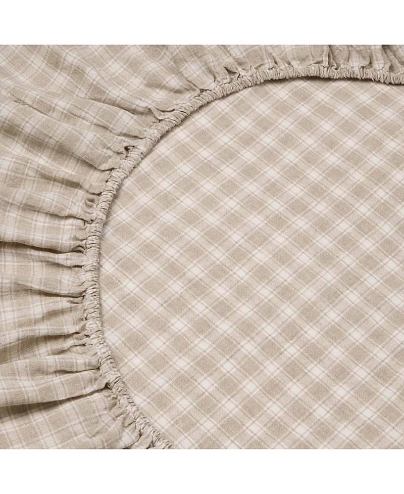 Piglet In Bed Heritage Gingham Linen Fitted Sheet, Full In Neutral