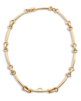 18K Yellow Gold Long Link Collar Necklace, 15"