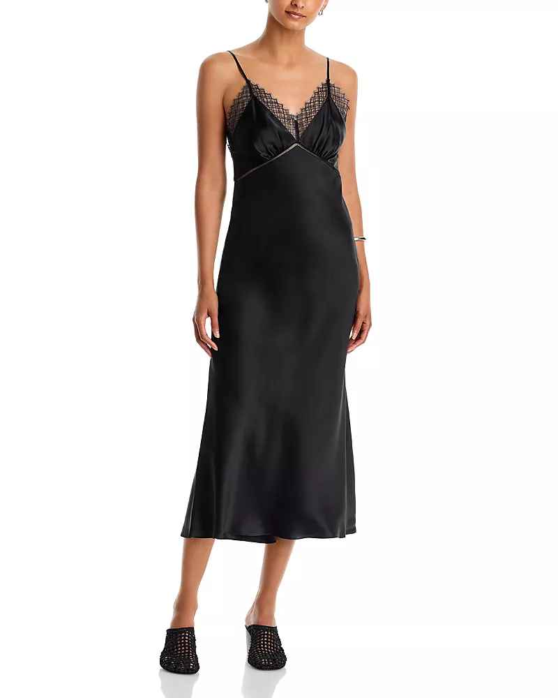 Frame The Silk Lace Trim Slip Dress