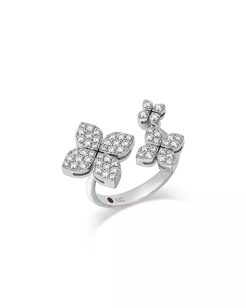 Roberto Coin 18K White Gold Venetian Princess Diamond Flower Cuff Ring, 0.78 tcw