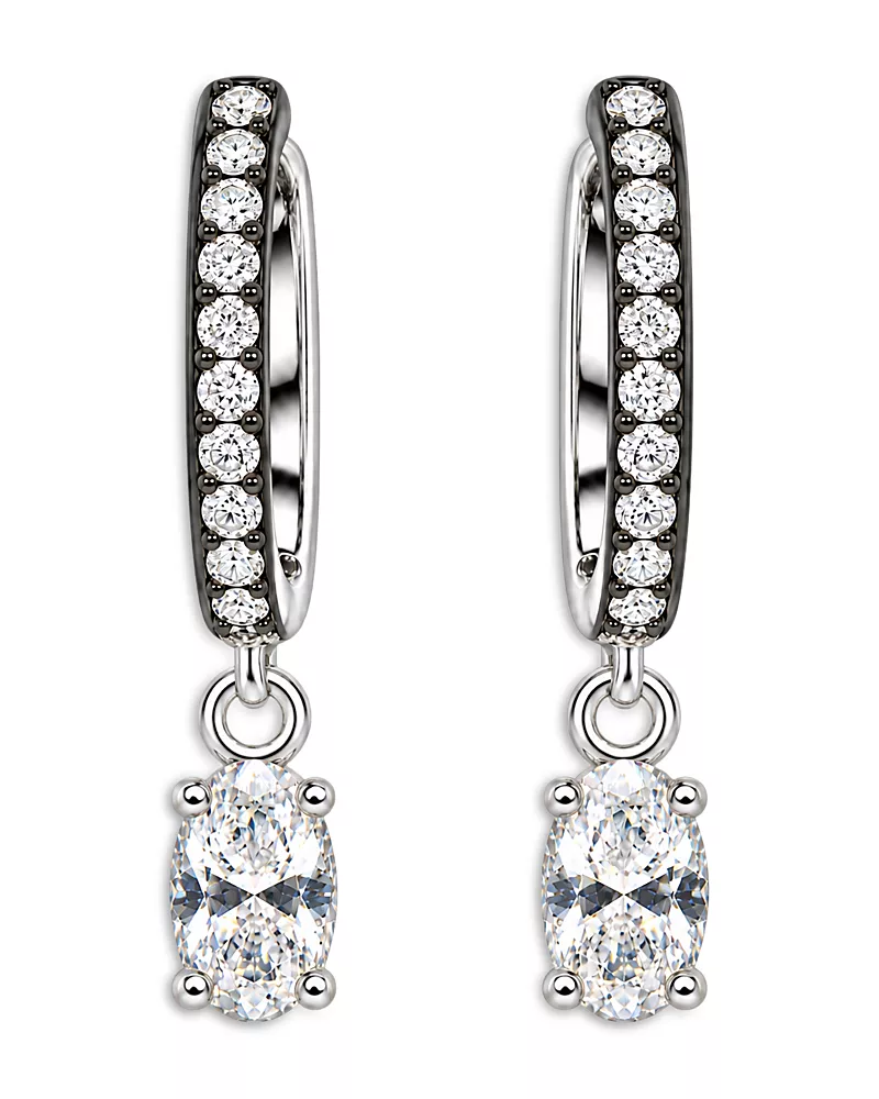 Meira T Black Rhodium 14K White Gold Lab Grown Diamond Drop Hoop Earrings, 0.31 tcw