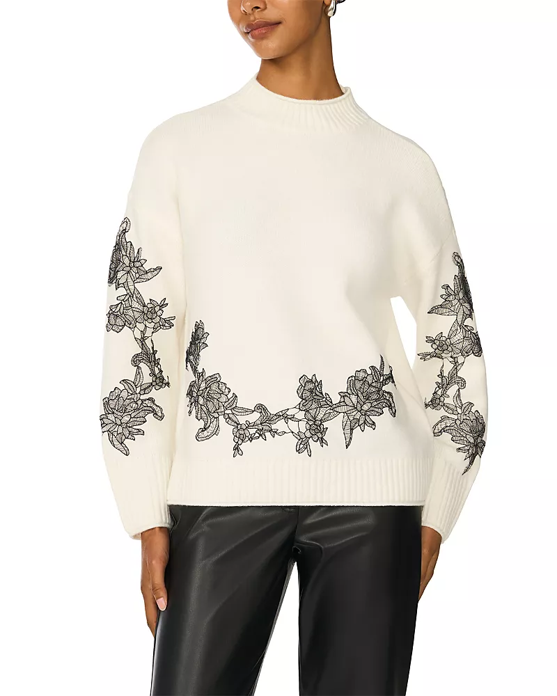 Vince Camuto Lace Applique Mock Neck Sweater