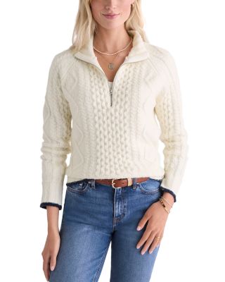 Bobble Cotton Blend Half Zip Cable Knit Sweater
