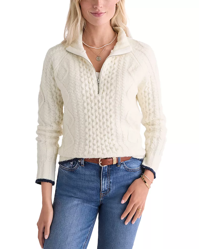 Vineyard Vines Bobble Cotton Blend Half Zip Cable Knit Sweater