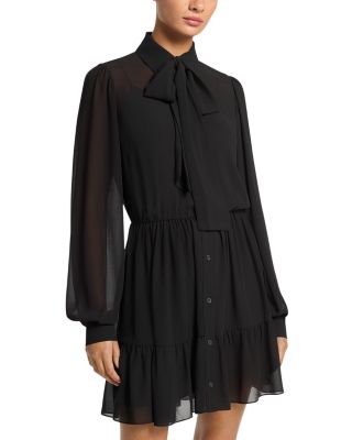 Tie Neck Long Sleeve Mini Dress