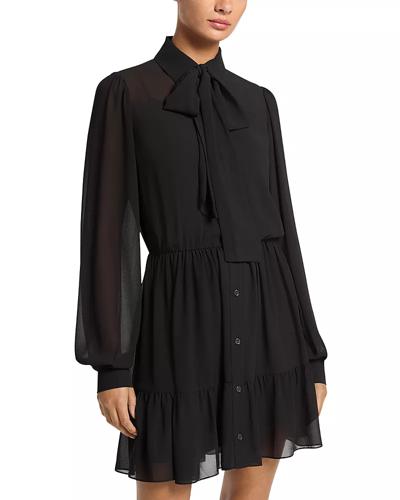Michael Kors Tie Neck Long Sleeve Mini Dress