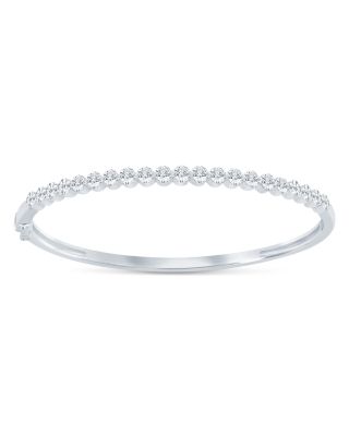 Certified Lab Grown Diamond Invisible Set Bangle Bracelet in 14K White Gold, 3.0 tcw