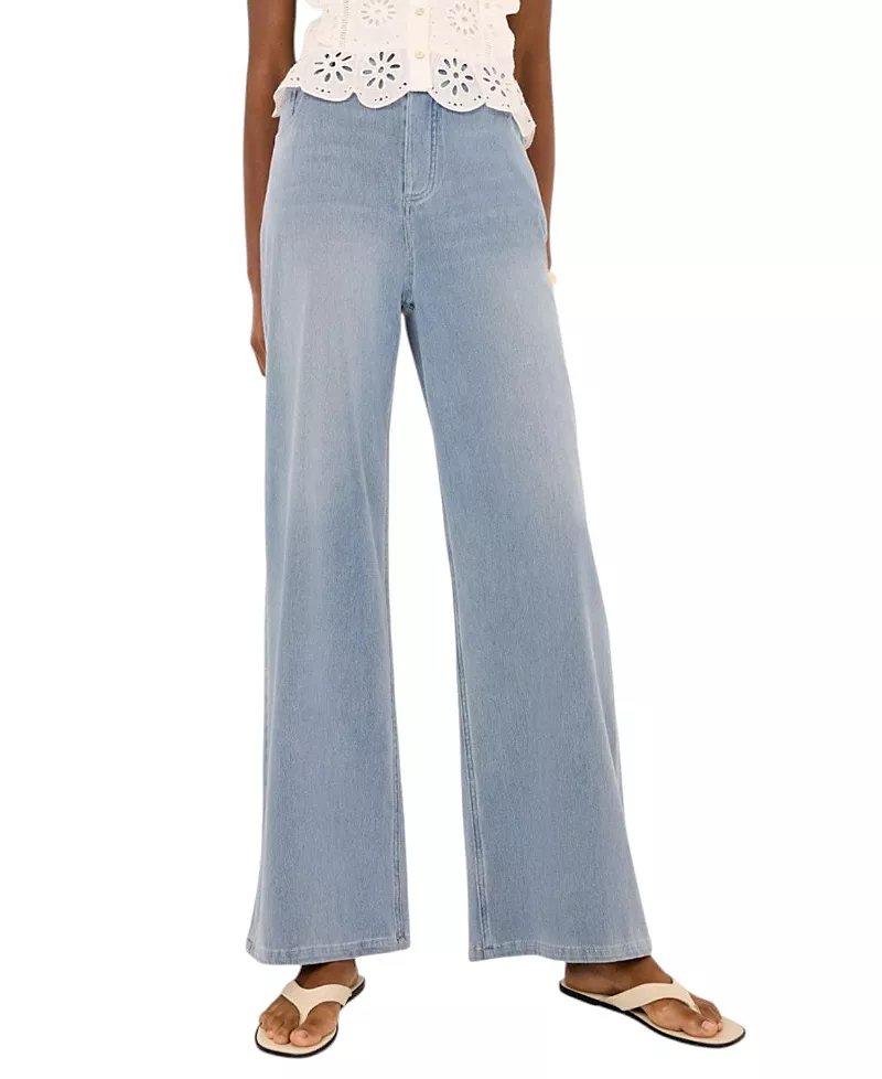 Mint Velvet Women's Stretch Denim Wide Leg Travel Jeans in Blue Wash