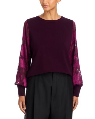 Mixed Media Floral Puff Sleeve Sweater