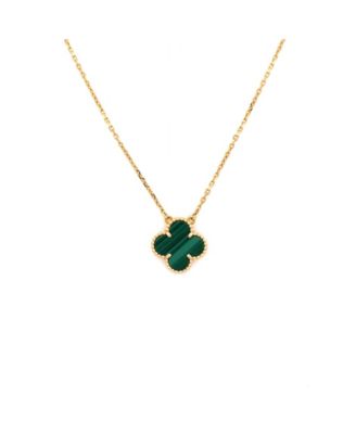  Vintage Alhambra Pendant Necklace 18K Gold and Malachite, 16.5"