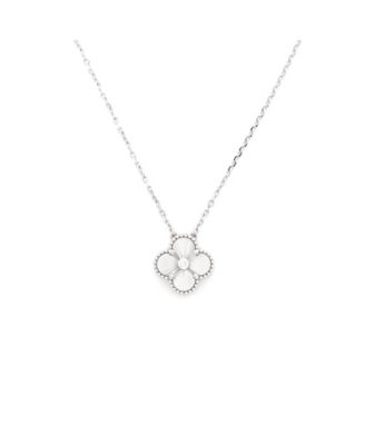  Vintage Alhambra Pendant Necklace Guilloche 18K White Gold with Diamond, 16.25"