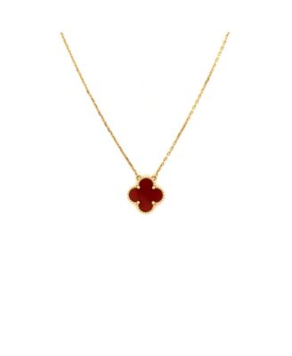  Vintage Alhambra Pendant Necklace 18K Gold and Carnelian, 16.25"