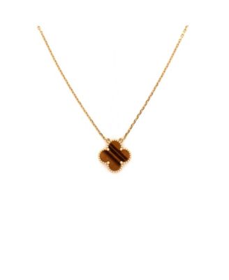  Vintage Alhambra Pendant Necklace 18K Gold and Tiger Eye, 16.5"