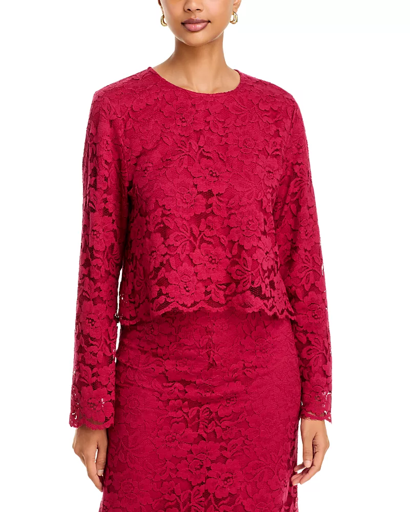 a. ren Monreaux Long Sleeve Lace Crop Top