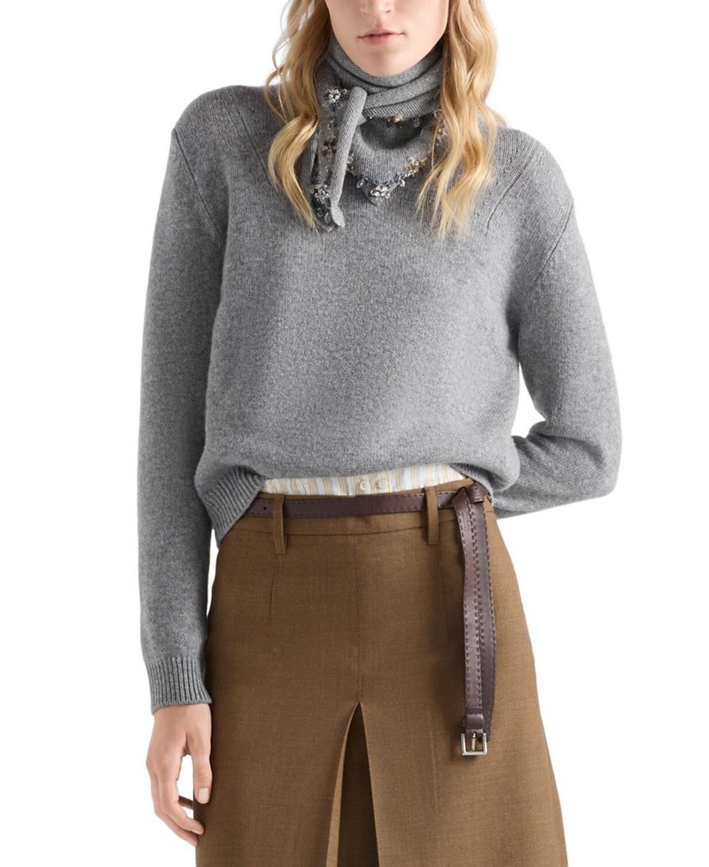 NEW! Prada Cashmere Crew-neck Sweater with Scarf by Bloomingdale's