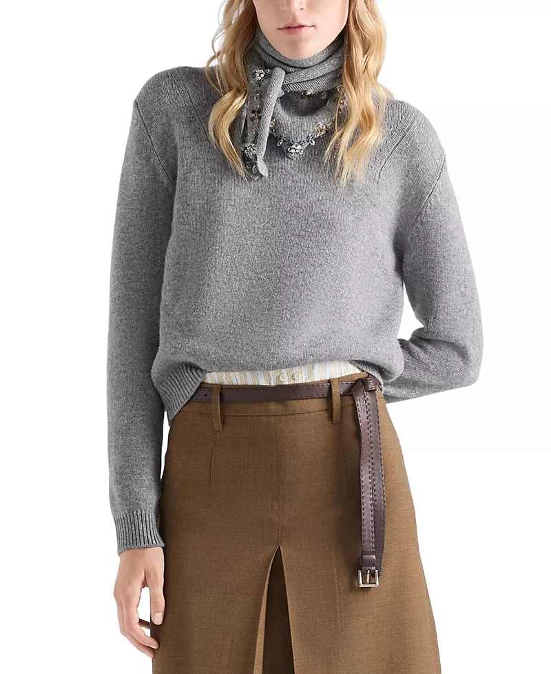 Prada Cashmere Crew-neck Sweater with Scarf