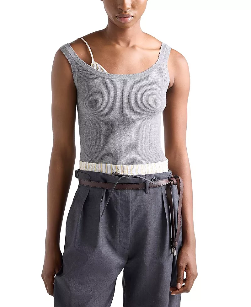 Ribbed Knit Cashmere Tank Top