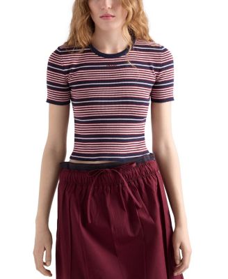  Short Sleeved Striped Cotton Sweater