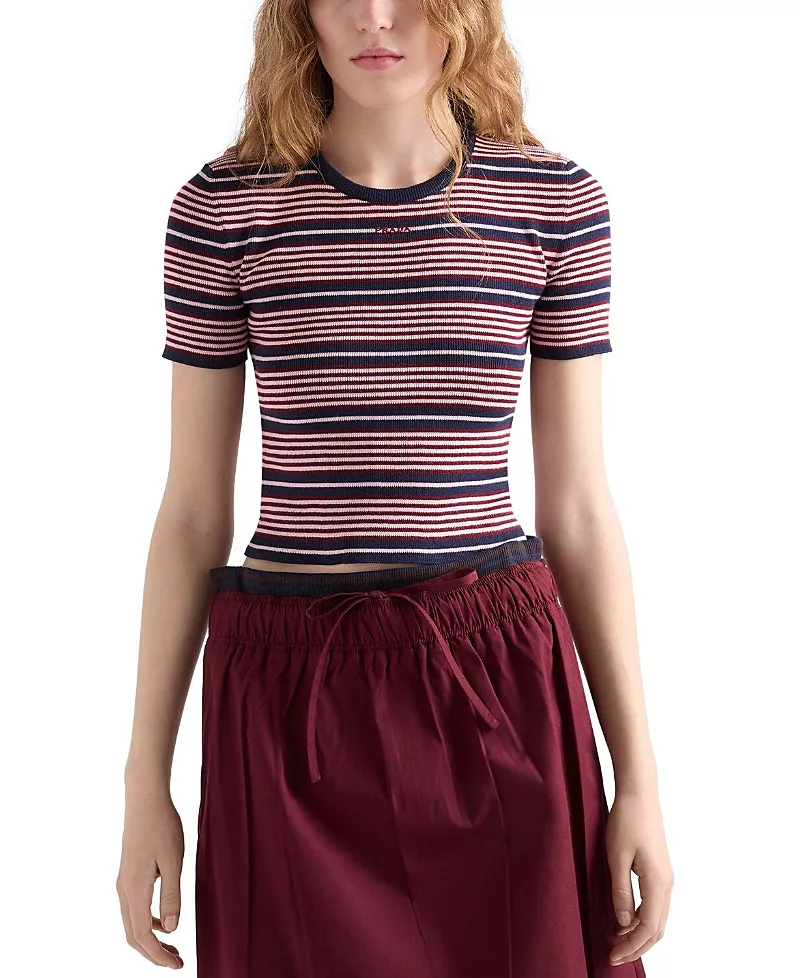 Prada Short Sleeved Striped Cotton Sweater