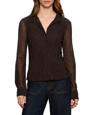 Fitted Mesh Button Down Top