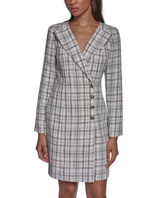Plaid Tweed Wrap Blazer Dress