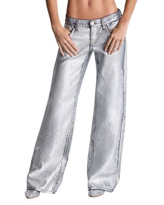 Drop Top Cotton Low Rise Wide Leg Jeans in Sterling