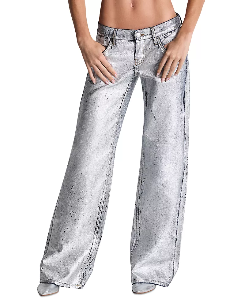 Re/Done Drop Top Cotton Low Rise Wide Leg Jeans in Sterling