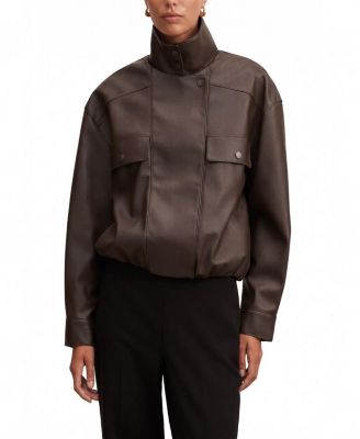  Women's Angela Oversized Faux Leather Bomber Jacket
