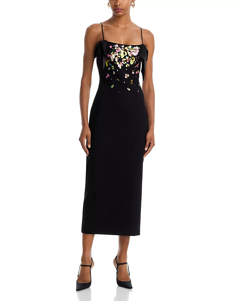 Cinq a Sept Waterfall Paillette Sequin Midi Dress