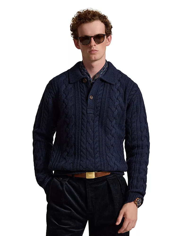 Polo Ralph Lauren Aran Wool & Alpaca Polo Collar Knit Sweater