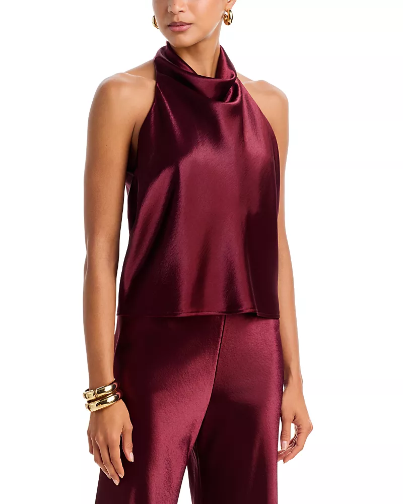 Aqua Shine Satin Halter Scarf Top - Exclusive