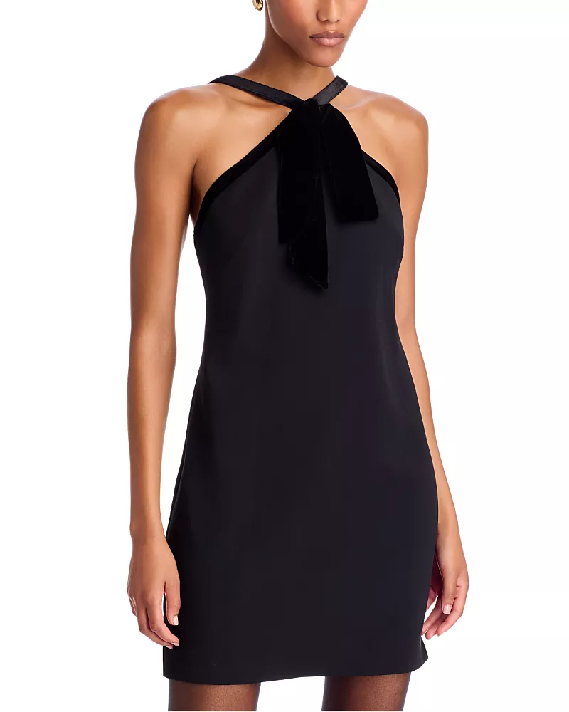 Milly Shane Velvet Trim Halter Mini Dress
