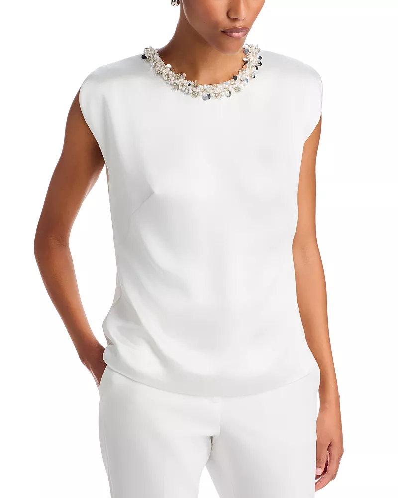 Milly Pia Satin Sequin Embellished Top