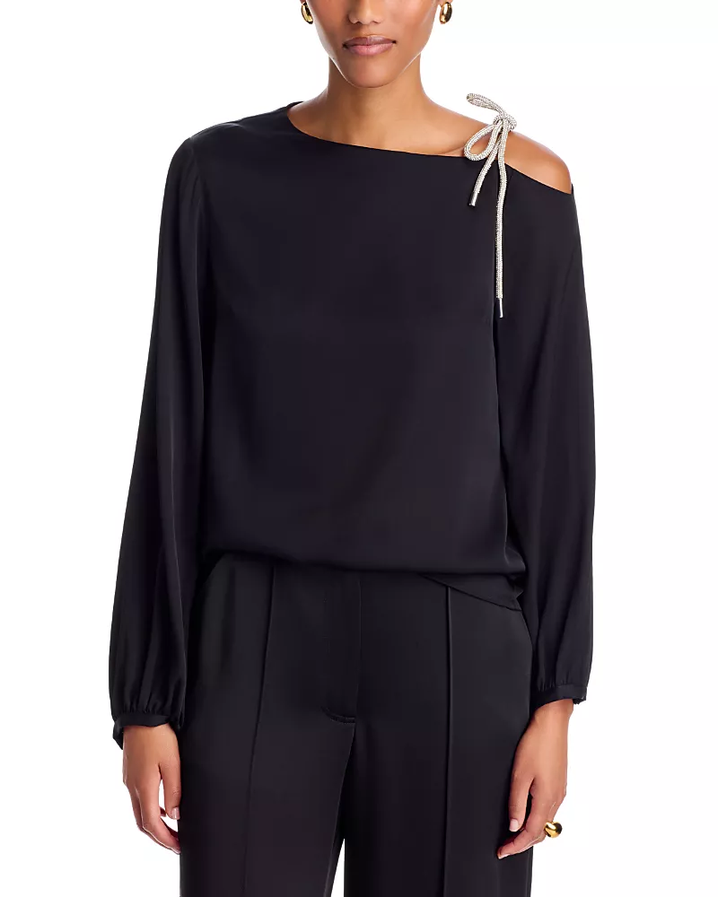 Milly Rory Stretch Silk Embellished Off-the-Shoulder Top
