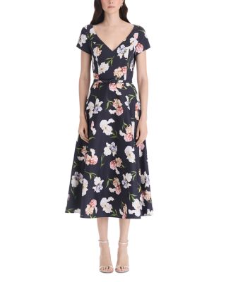 Painted Iris Cotton Stretch Belted Dress